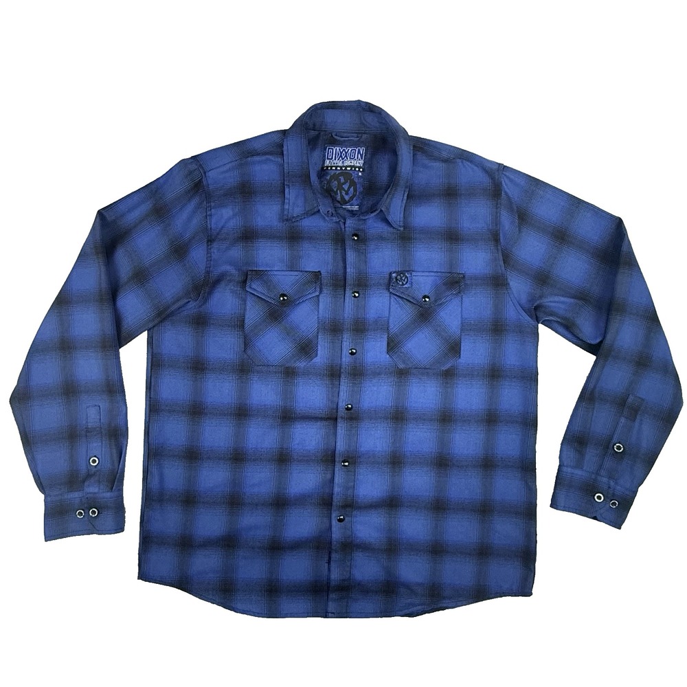Dixxon Flannel Mens XL Pennywise Blue Plaid Pearl Snap Grunge Streetwear Biker